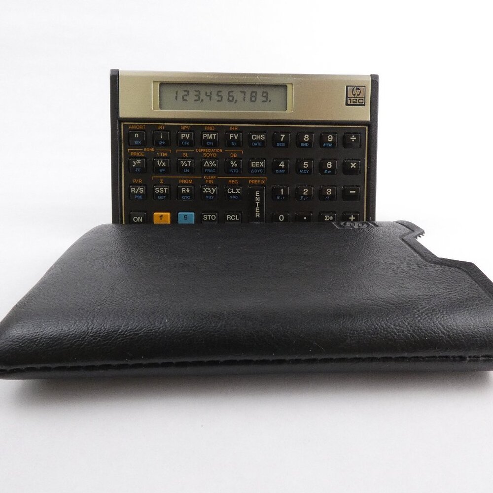 HP 12C Financial Calculator 10-Digit LCD With Case and Batteries Gold Faceplate